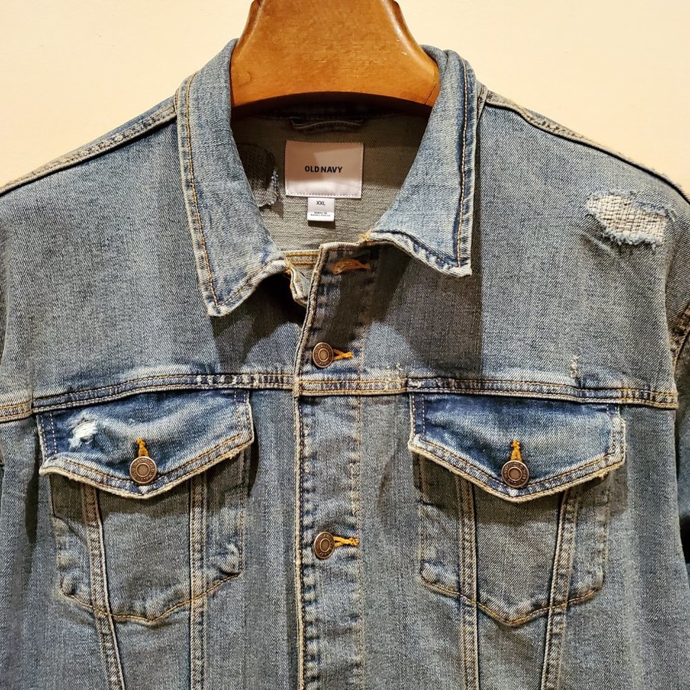 Distressed Jean Jacket Old Navy XXL - Picture 2 of 8